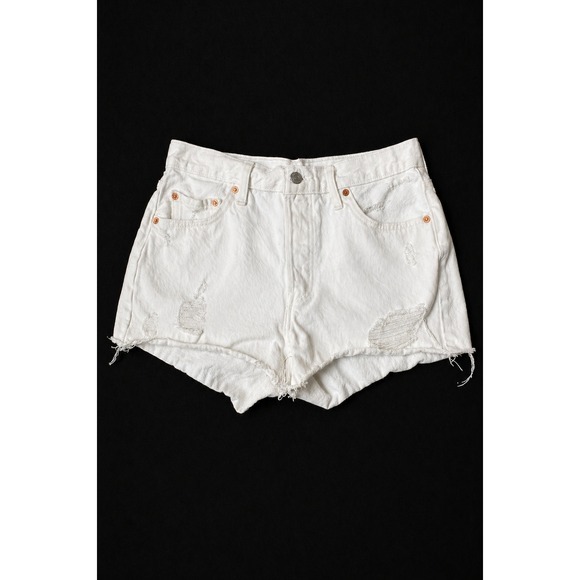 Levi's Pants - Levi's 501 XX Big E Cut Off Chewed‎ Hem White Denim Shorts Women 29 Button Fly
